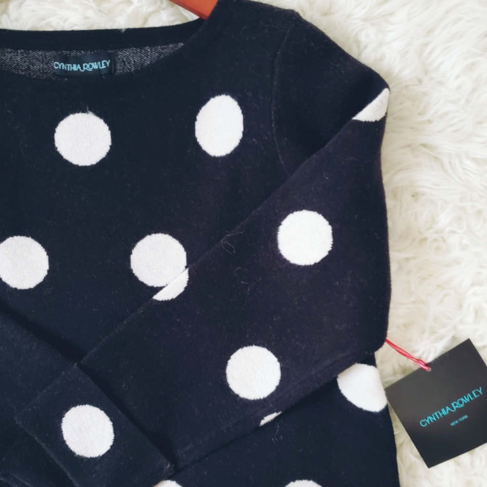 Cynthia Rowley Black Sweater with White Polka Dots